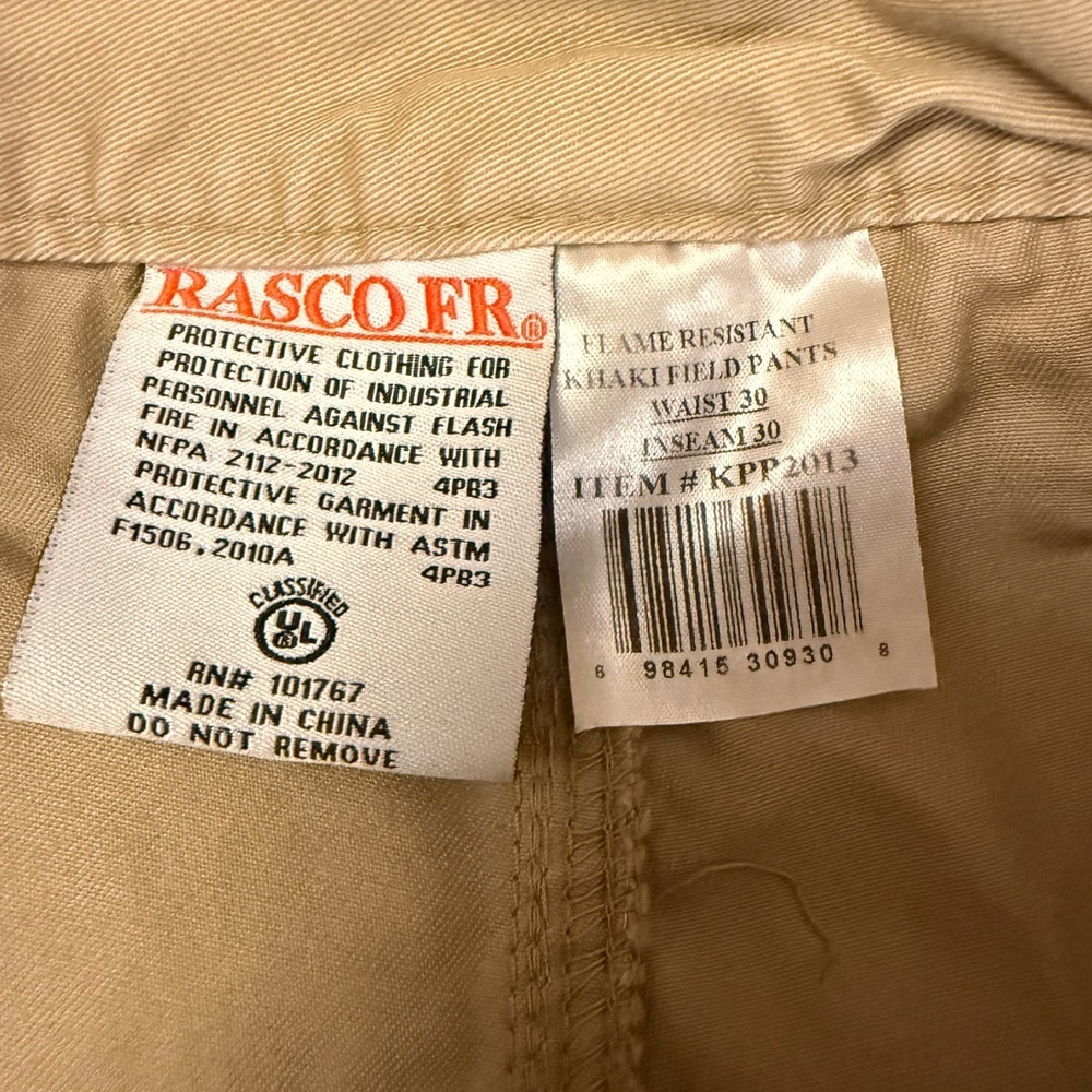 Rasco FR Flame Resistant Work Pants NFPA 2112 Utility Khaki 30x30 - Picture 4 of 11